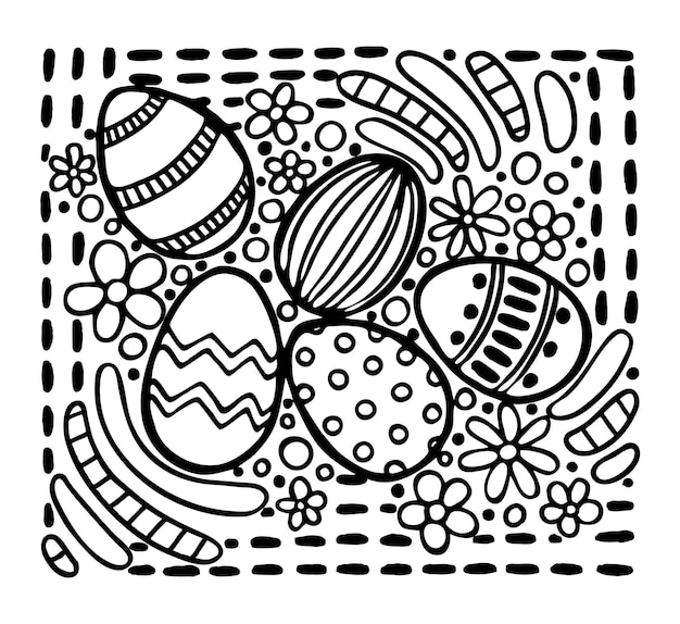 Coloring book Easter eggs Spring holiday Hand drawn vector line art Coloring page for children and adults