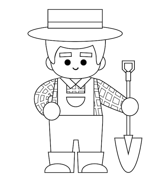 Coloring book Farmer with a shovel