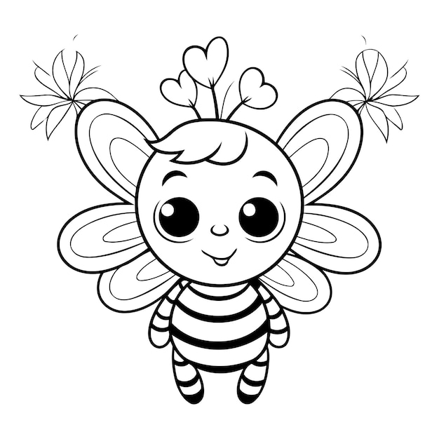 Вектор Книга для окрашивания для детей пчела страница для окраски для детей