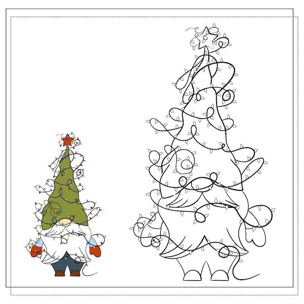 子供のための塗り絵 クリスマス ライトと漫画クリスマス ノーム