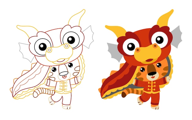 Книжка-раскраска для детей, китайский новогодний персонаж тигр в костюме дракона