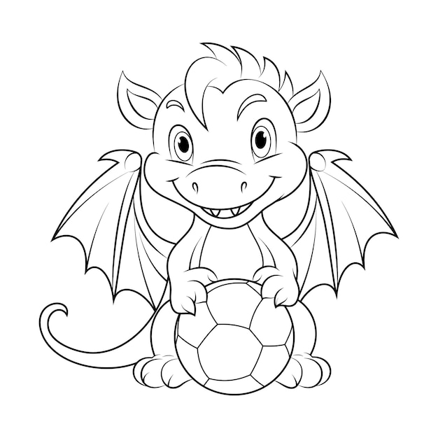 Вектор Книжка-раскраска для детей дракон с векторной иллюстрацией футбольного мяча