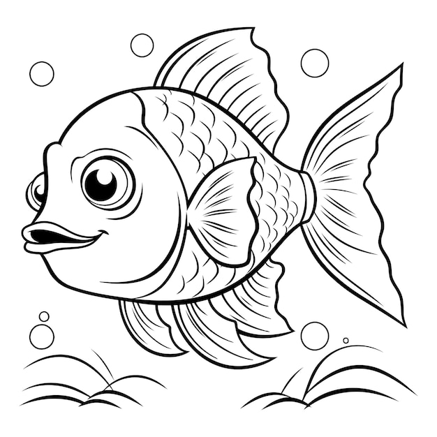 Вектор Книга для окрашивания для детей золотая рыбка черно-белая векторная иллюстрация
