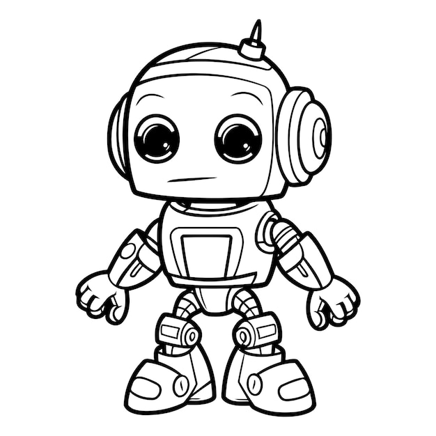 ベクトル 子供のためのカラーリングブック ヘッドフォン付きロボット