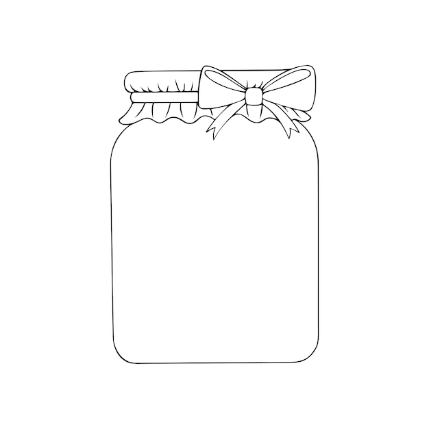 Coloring book glass jar line art Empty bowl for jam Hand drawn vector black and white illustration