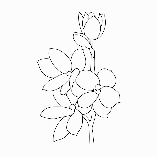 Coloring book Hand drawn Black and white children Flowers