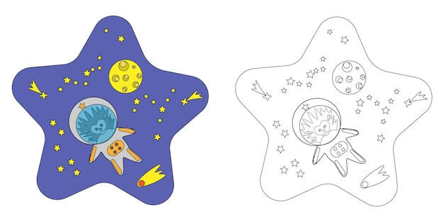 Coloring book hedgehog astronaut in space