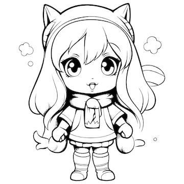 Premium Vector Coloring book illustration girl kawaii coloring page anime coloring pages