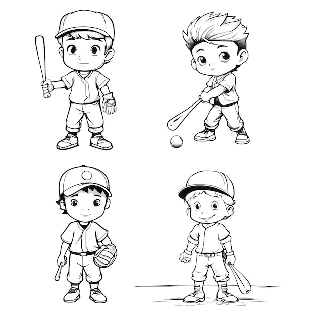 ぬり絵イラスト少年野球選手かわいいぬりえページ ベクトル イラスト