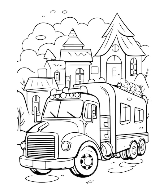 Раскраска иллюстрации молодой тыквенный грузовик каваи раскраска