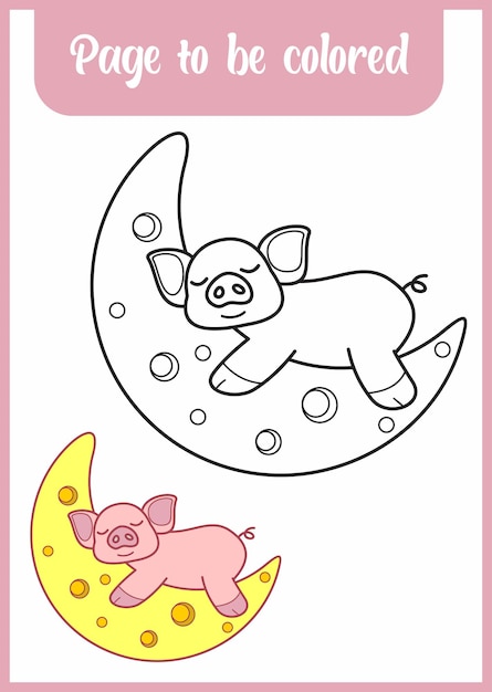 Coloring book for kid. coloring cute pig.