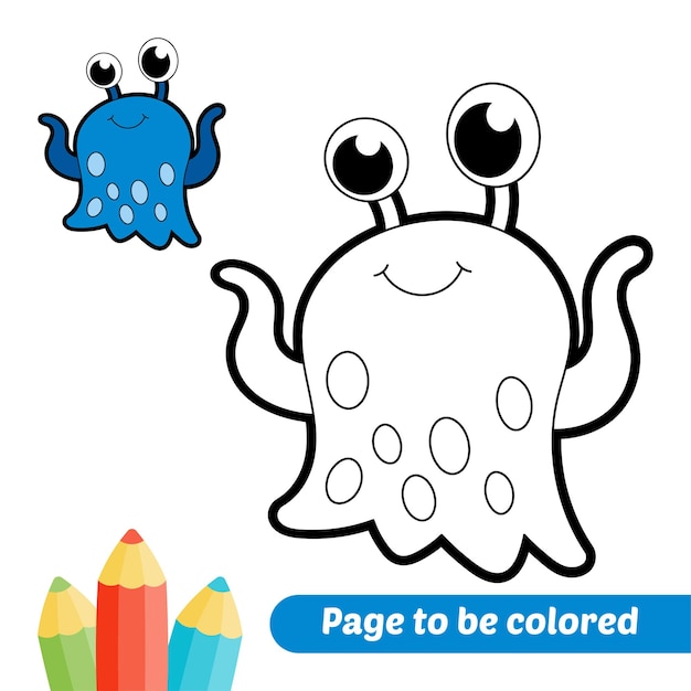 Coloring book for kids alien monster vector