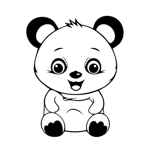 Vettore libro da colorare per bambini orso panda bambino isolato su sfondo bianco bel viso in stile cartone animato