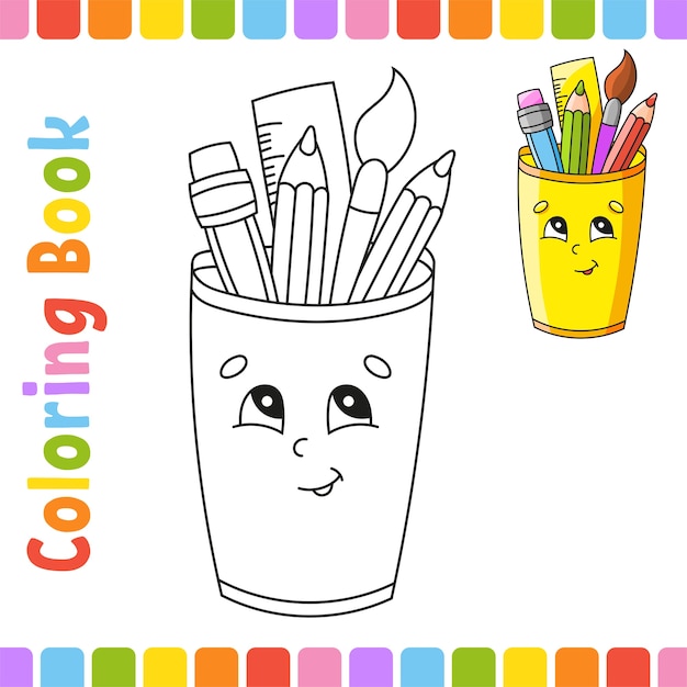 Coloring book for kids. Back to school. Cheerful character.
