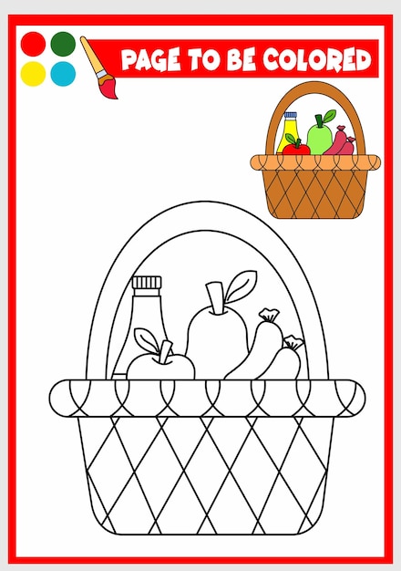 Coloring book for kids basket set with foods