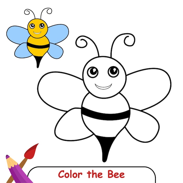 Coloring book for kids, Bee Vector Graphics