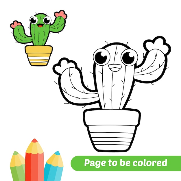Libro da colorare per bambini vettore di cactus
