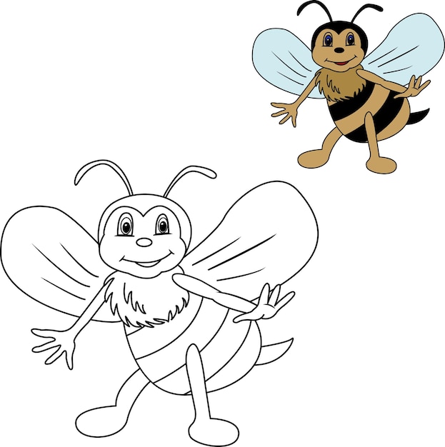Coloring book for kids cartoon bee