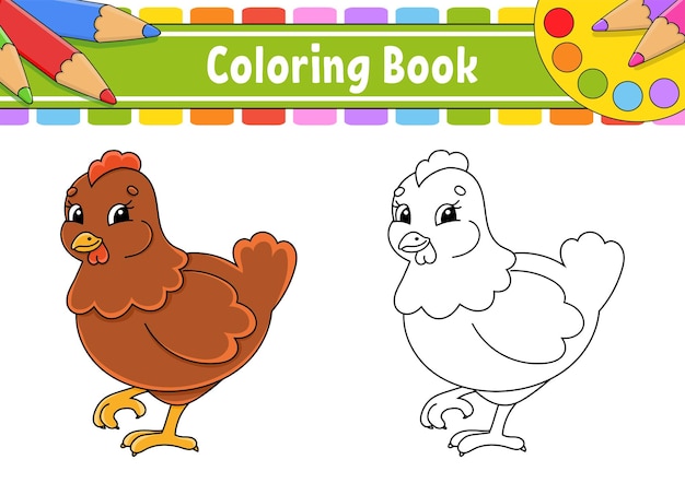 Vettore libro da colorare per il personaggio dei cartoni animati per bambini sagoma di contorno nero tema di pasqua