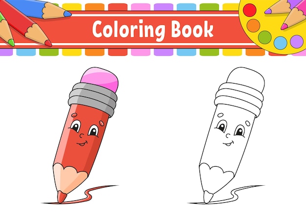 Coloring book for kids cartoon character Black contour silhouette