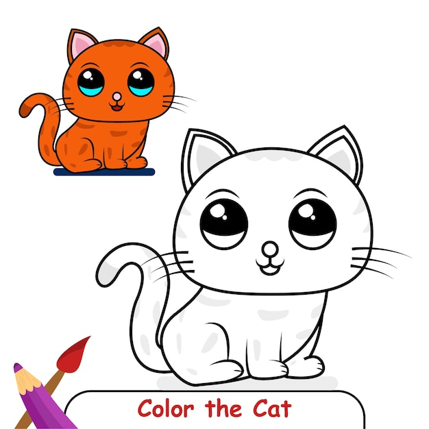 Coloring book for kids, Cat Vector Graphics