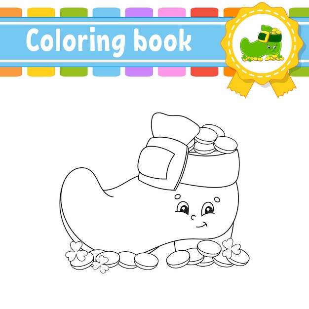 Книжка-раскраска для детей Веселый персонаж Симпатичный мультяшный стиль Черный контурный силуэт Изолированный на белом фоне Векторная иллюстрация