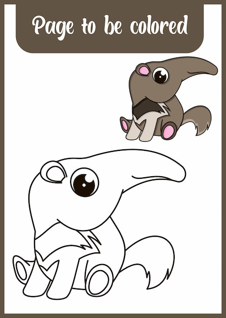 Coloring book for kids cute anteater