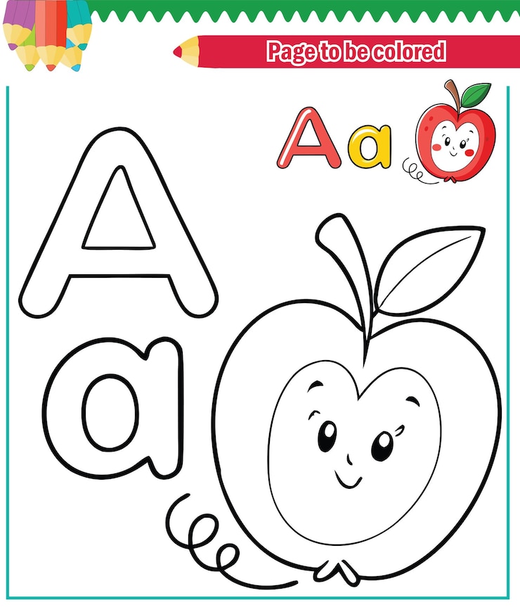 वेक्टर coloring book for kids cute apple vector