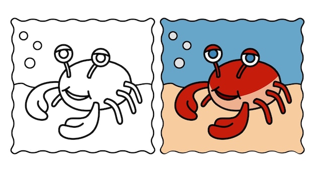 Coloring book for kids cute crab vector