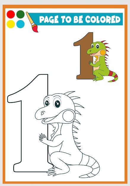 Coloring book for kids cute iguana