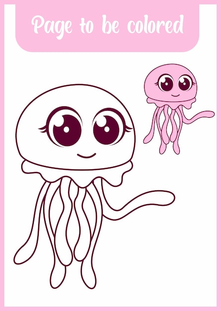 Coloring book for kids cute jellyfish