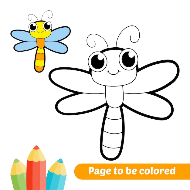 Coloring book for kids dragonfly vector