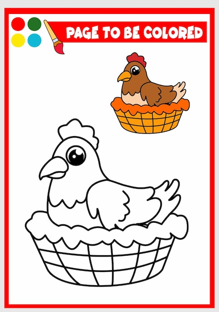 Книжка-раскраска для детей курица вектор