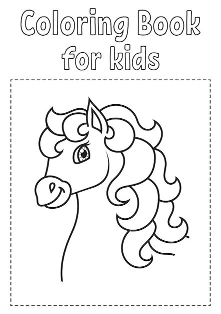 Coloring book for kids Horse animal Cheerful character