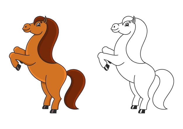 Coloring book for kids Horse reared up The farm animal stands on its hind legs