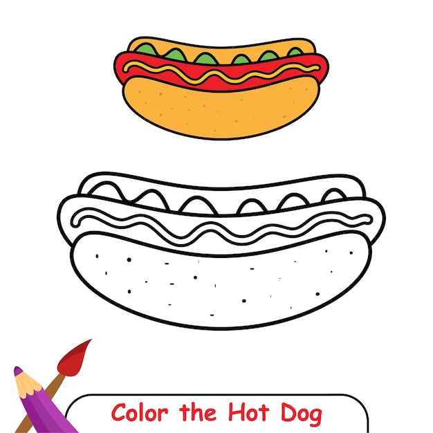 Coloring book for kids, HotDog Vector Graphics