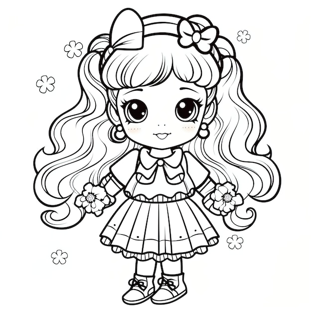 coloring book for kids little girls with pigtails chibi style