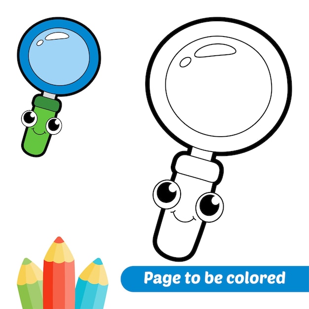 Coloring book for kids magnifying glass vector