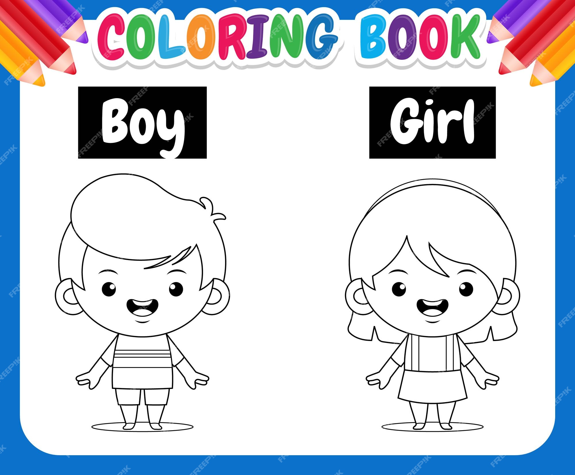 Premium Vector | Coloring Book For Kids Opposite Words For Boy And Girl