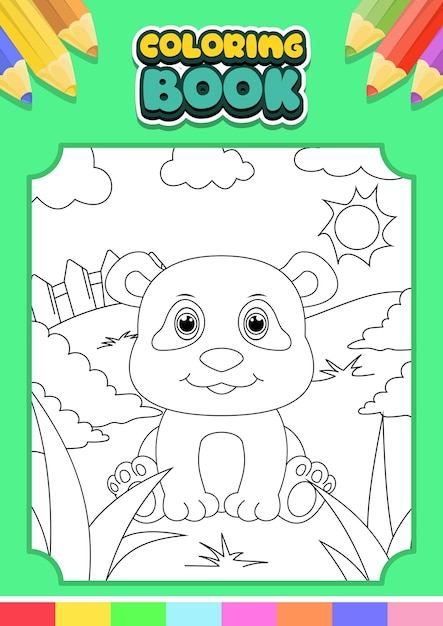 Vettore libro da colorare per bambini panda