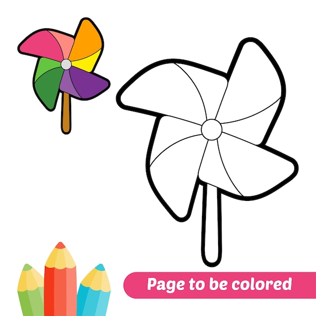 Coloring book for kids paper windmill vector