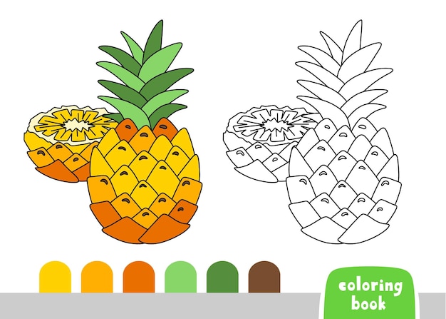 Vettore libro da colorare per bambini pagina ananas per libri riviste vettore da colorare