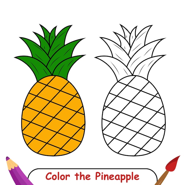 Vettore libro da colorare per bambini, grafica vettoriale di ananas