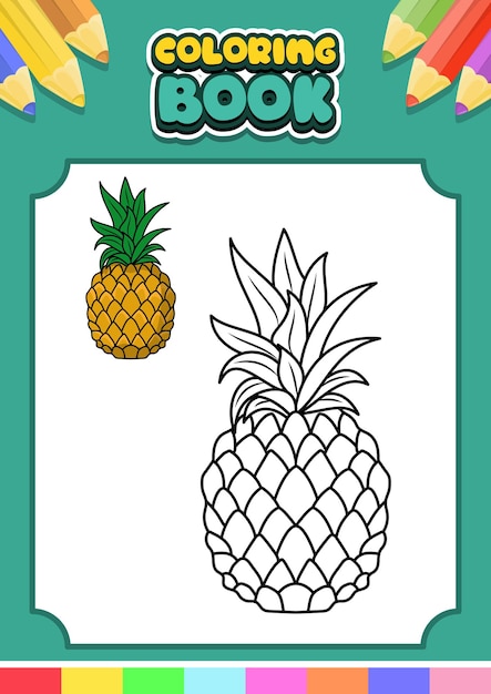 Coloring book for kids pineapple vector