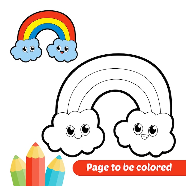 Coloring book for kids rainbow clouds vector