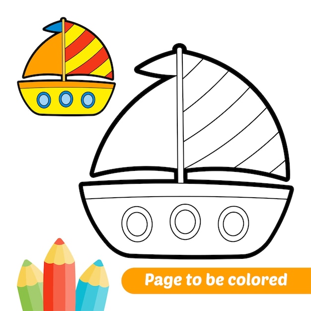 Libro da colorare per bambini barca a vela vettore