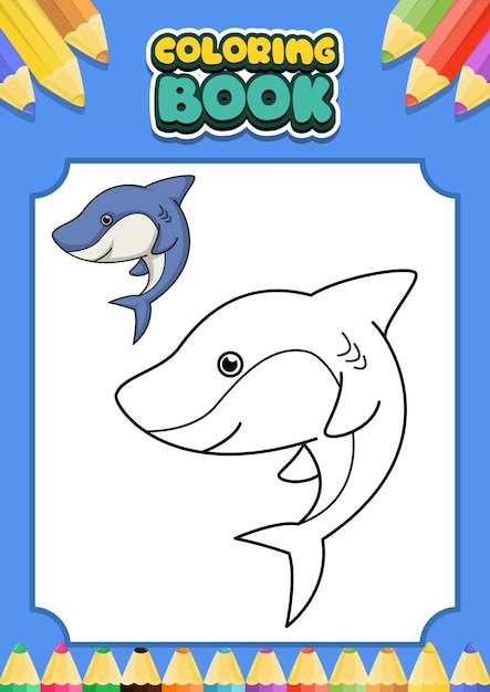 Vector coloring book for kids shark