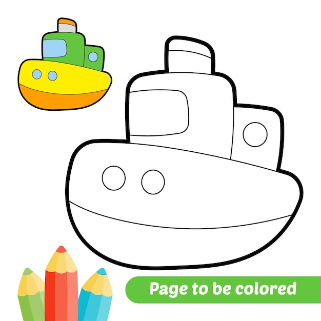 子供のための塗り絵の船のベクトル