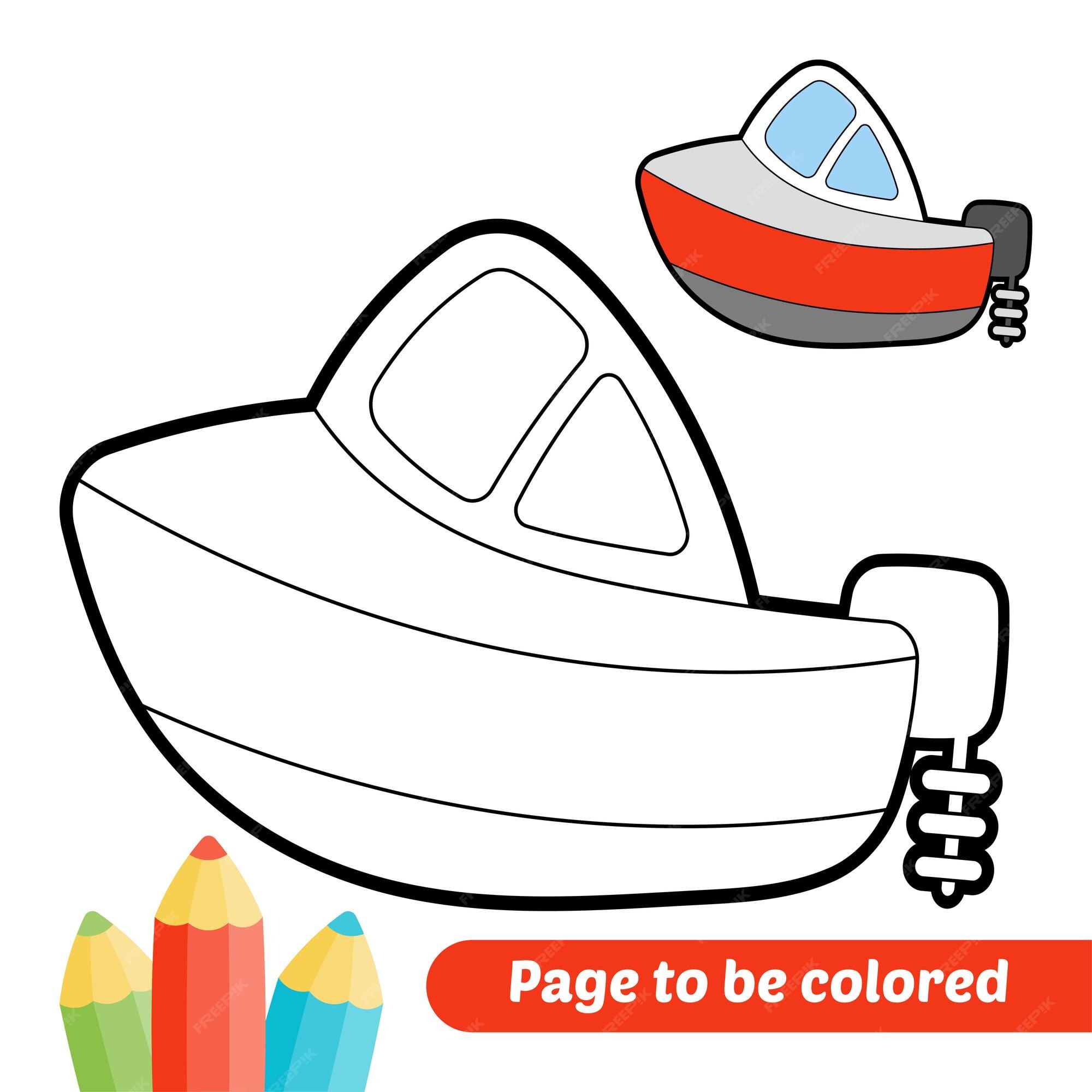 Speedboat. Coloring book page. Cartoon vector illustration. #Ad ,  #Affiliate, #book#Coloring#Speedboat#page