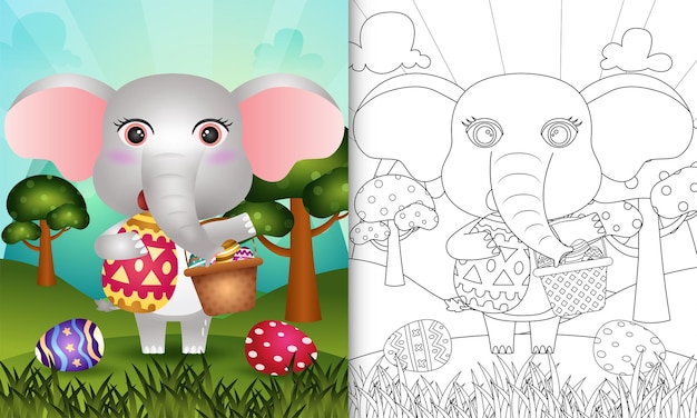 Coloring book for kids themed happy easter day with character illustration